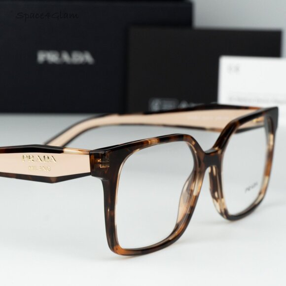 Prada Women Eyeglasses Havana Caramel Demo Square PRB03V 07R1O1 NEW AUTHENTIC - Picture 4 of 7